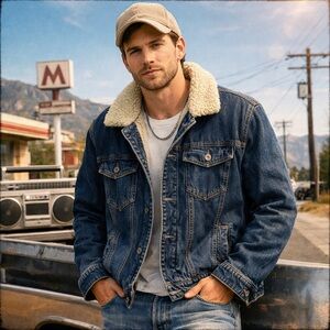 Y2K Abercrombie & Fitch Mens Sherpa Lined Denim Jacket Trucker Vintage Size XL